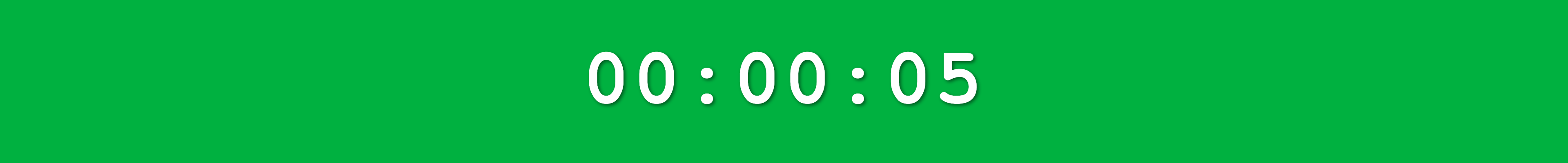 OBS count-up timer showing 00:00:05 in white digits on a green chroma-key background
